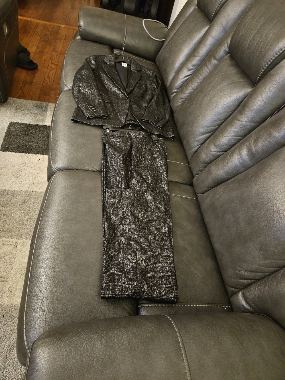 Anne Klein Metallic Charcoal Two-Piece Pantsuit